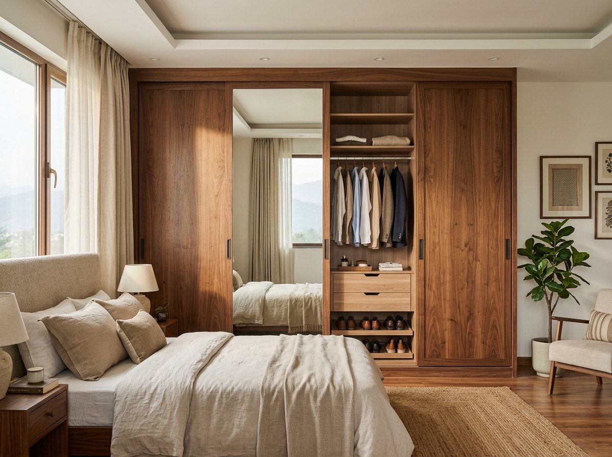Custom modular sliding wardrobe in Dehradun bedroom