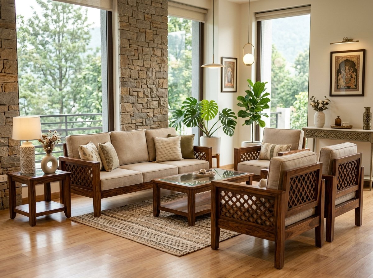 Coffee table paired with solid wood sofa in Dehradun