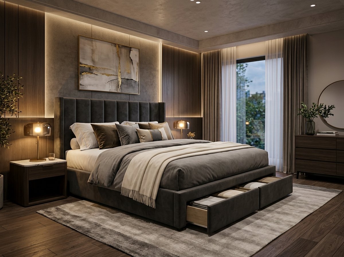 Matching bedroom suite with bed and wardrobe in Dehradun