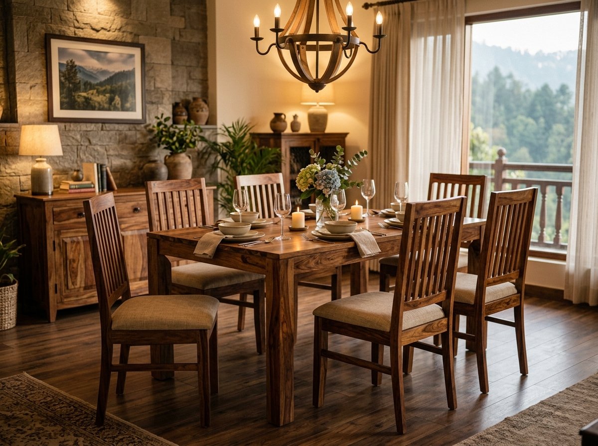 6-seater solid Sheesham wood dining table in Dehradun home